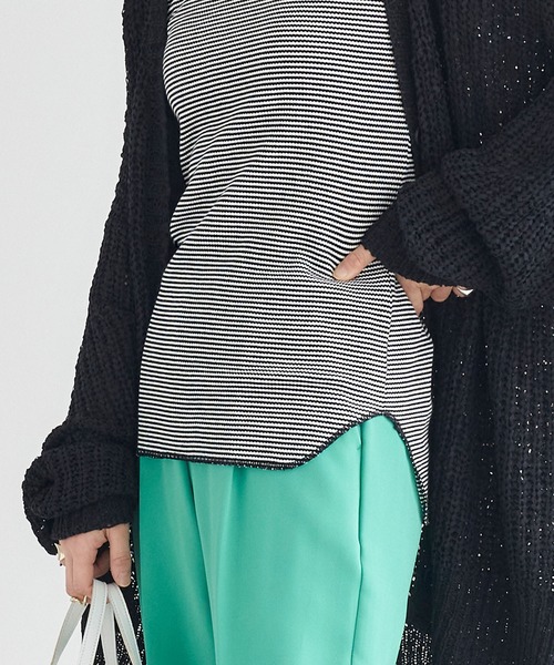 Chaco closet(チャコ クローゼット)の「ワッフルマルチボーダー配色パイピングタンクトップ(タンクトップ・レディース・ブラック/ブラウン/イエロー/ブルー/グリーン/モスグリーン・FREE)」の14枚目の写真