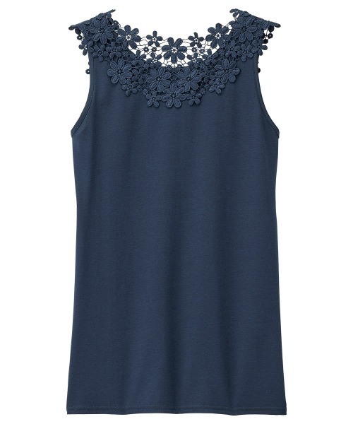 RANAN(ラナン)の「【接触冷感】後姿がきれい!バックレースタンクトップ(タンクトップ・レディース・杢グレー/ネイビー/オフホワイト/ブラック/コーラル・LL/L/M)」の10枚目の写真