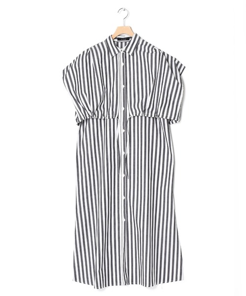 w closet(ダブルクローゼット)の「先染めストライプレイヤード風シャツワンピース(シャツワンピース・レディース・ブラック/ブルー/グリーン・FREE)」の18枚目の写真