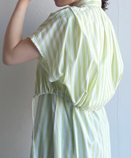 w closet(ダブルクローゼット)の「先染めストライプレイヤード風シャツワンピース(シャツワンピース・レディース・ブラック/ブルー/グリーン・FREE)」の10枚目の写真