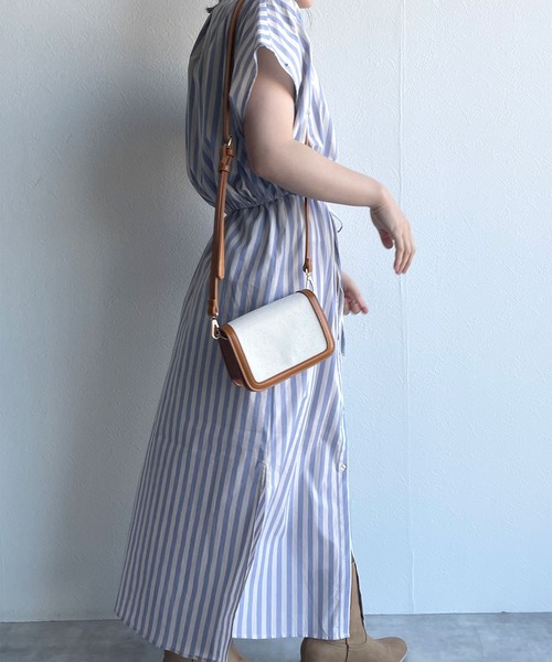 w closet(ダブルクローゼット)の「先染めストライプレイヤード風シャツワンピース(シャツワンピース・レディース・ブラック/ブルー/グリーン・FREE)」の21枚目の写真