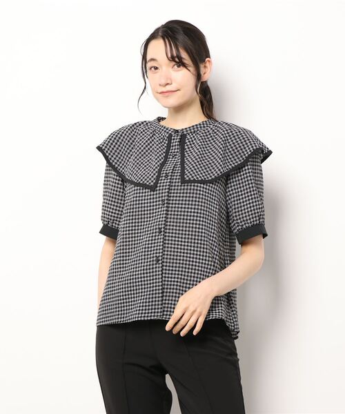 JUGLANS(ユグランス)の「☆ 大胆なフリル襟がポイント。チェックプリントパイピング襟ブラウス 35786(シャツ/ブラウス・レディース・ホワイト/ブラック・FREE)」の15枚目の写真
