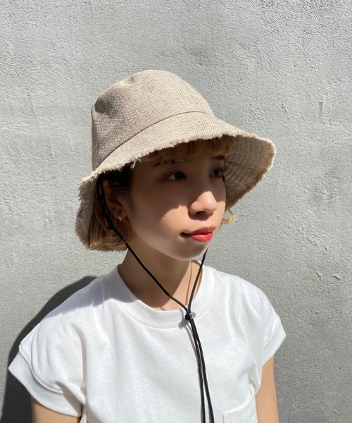CIAOPANIC（チャオパニック）の「取り外し可能なドローコード付き！リネンライクバケットハット（ハット・レディース・ベージュ/ブラウン/ブラック・FREE）」の3枚目の写真