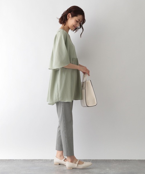 GLOBAL WORK（グローバルワーク）の「お手入れらくらくチュニック/266994（シャツ/ブラウス・レディース・グレイッシュベージュ/カーキ/オレンジ/スミクロ/イエロー系その他・FREE）」の11枚目の写真