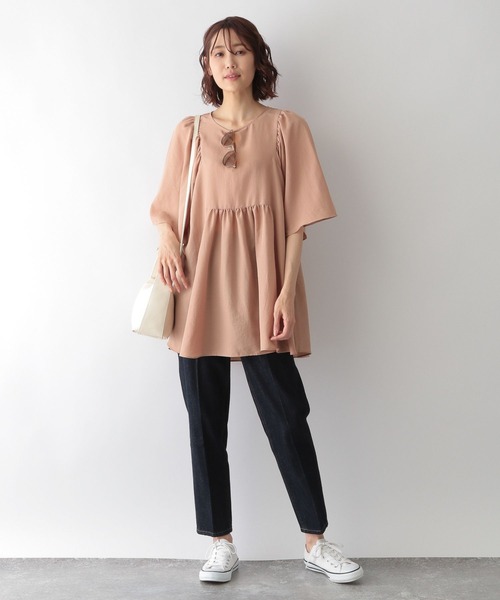 GLOBAL WORK（グローバルワーク）の「お手入れらくらくチュニック/266994（シャツ/ブラウス・レディース・グレイッシュベージュ/カーキ/オレンジ/スミクロ/イエロー系その他・FREE）」の18枚目の写真