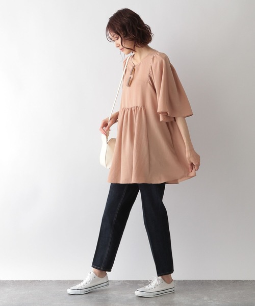 GLOBAL WORK（グローバルワーク）の「お手入れらくらくチュニック/266994（シャツ/ブラウス・レディース・グレイッシュベージュ/カーキ/オレンジ/スミクロ/イエロー系その他・FREE）」の19枚目の写真