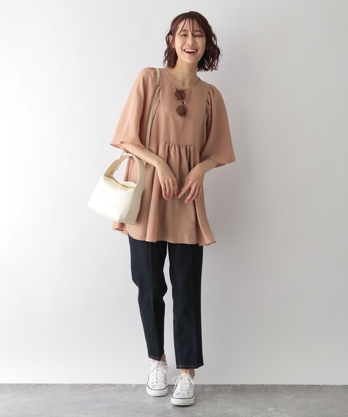GLOBAL WORK（グローバルワーク）の「お手入れらくらくチュニック/266994（シャツ/ブラウス・レディース・グレイッシュベージュ/カーキ/オレンジ/スミクロ/イエロー系その他・FREE）」の20枚目の写真