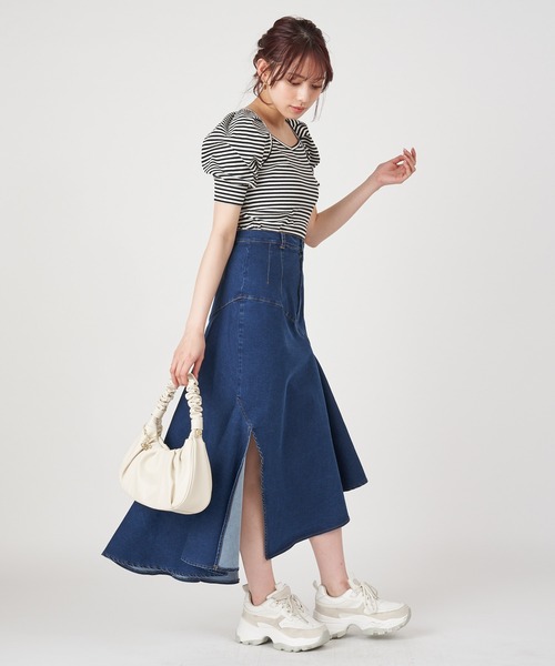 ROYAL PARTY（ロイヤルパーティー）の「ショルダータックパフトップス（Tシャツ/カットソー・レディース・マルチ/ブラック/オフホワイト・FREE）」の10枚目の写真