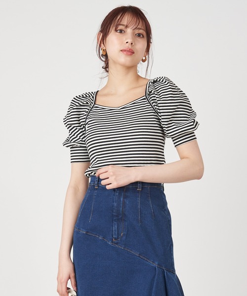 ROYAL PARTY（ロイヤルパーティー）の「ショルダータックパフトップス（Tシャツ/カットソー・レディース・マルチ/ブラック/オフホワイト・FREE）」の11枚目の写真