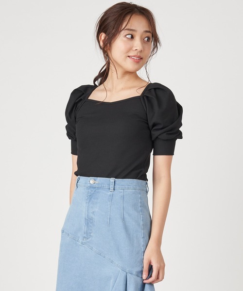 ROYAL PARTY（ロイヤルパーティー）の「ショルダータックパフトップス（Tシャツ/カットソー・レディース・マルチ/ブラック/オフホワイト・FREE）」の12枚目の写真