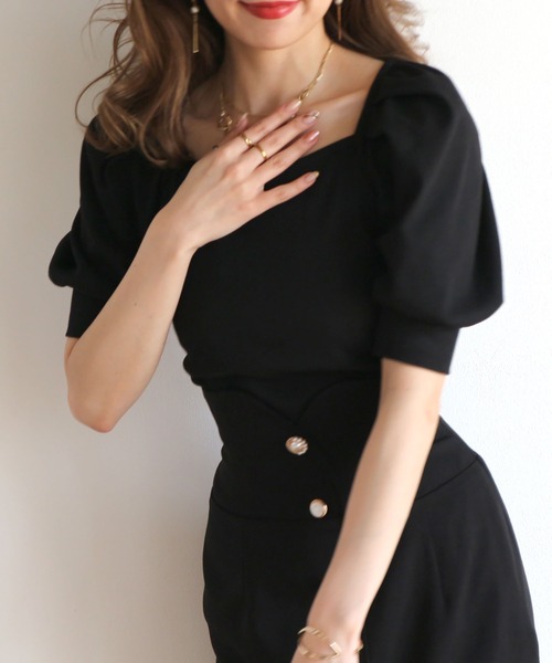 ROYAL PARTY（ロイヤルパーティー）の「ショルダータックパフトップス（Tシャツ/カットソー・レディース・マルチ/ブラック/オフホワイト・FREE）」の7枚目の写真