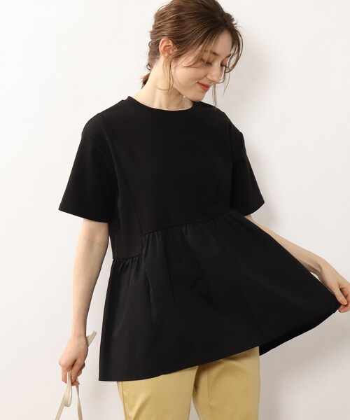 tシャツ 切替ギャザースリーブプルオーバー レディース Chez toi tシャツ セミシアースラブ袖ギャザープルオーバー