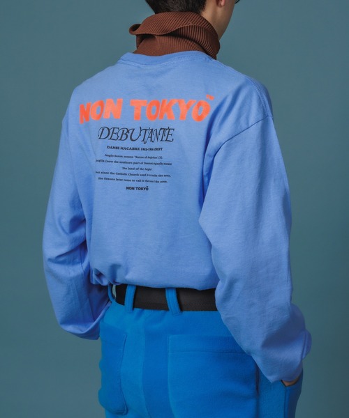 NON TOKYO◆ハイネックドッキングロンT/長袖カットソー/FREE/コットン/BLU/プリント/NON-22A-0819 NON TOKYO（ノントーキョー）の「NON TOKYO/ノントーキョー