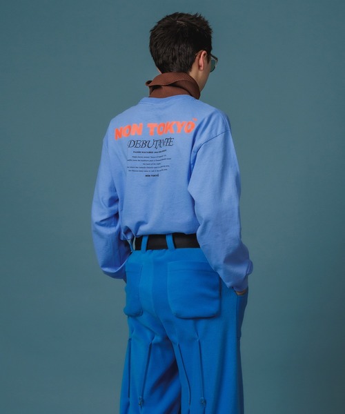 NON TOKYO◆ハイネックドッキングロンT/長袖カットソー/FREE/コットン/BLU/プリント/NON-22A-0819 NON TOKYO（ノントーキョー）の「NON TOKYO/ノントーキョー