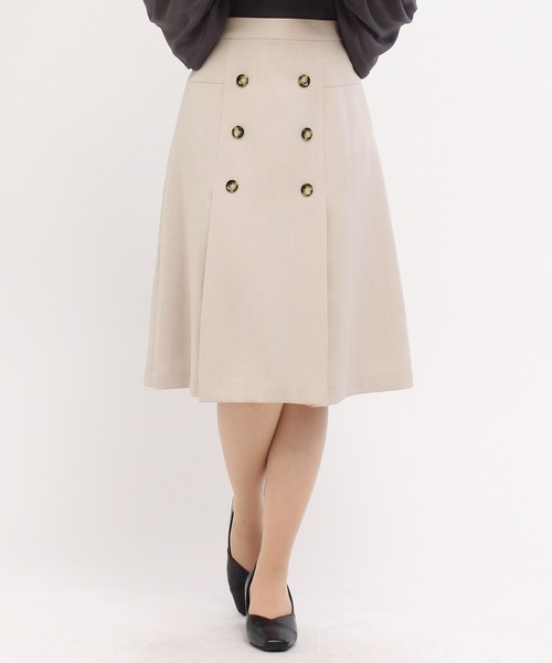 TRUDEA(トルディア)の「フロントボタン フレアスカート(スカート・レディース・グリーン/グレイッシュベージュ/ブラック・LARGE/SMALL/MEDIUM)」の2枚目の写真