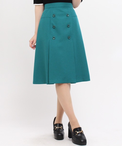TRUDEA(トルディア)の「フロントボタン フレアスカート(スカート・レディース・グリーン/グレイッシュベージュ/ブラック・LARGE/SMALL/MEDIUM)」の3枚目の写真