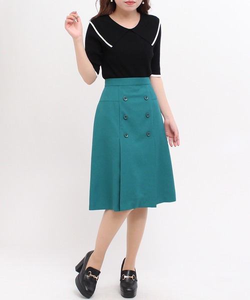 TRUDEA(トルディア)の「フロントボタン フレアスカート(スカート・レディース・グリーン/グレイッシュベージュ/ブラック・LARGE/SMALL/MEDIUM)」の5枚目の写真