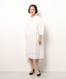 キッドブルー -22コットンエンブ -8分袖ワンピース -KOSR549 -kidblue