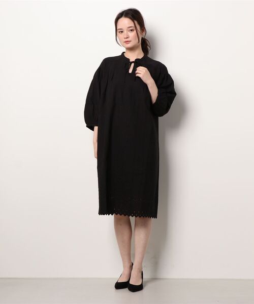 KID BLUE（キッドブルー）の「キッドブルー -２２コットンエンブ -8分袖ワンピース -KOSR549 -kidblue（ワンピース・レディース・ブラック/オフホワイト・M）」の2枚目の写真