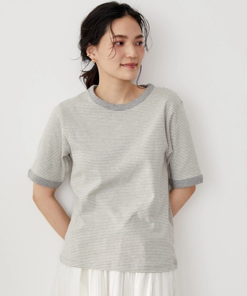 AMERICAN HOLIC(アメリカンホリック)の「クルーネックボーダーカットプルオーバー2(Tシャツ/カットソー・レディース・グレー系その他4・L/M)」の1枚目の写真