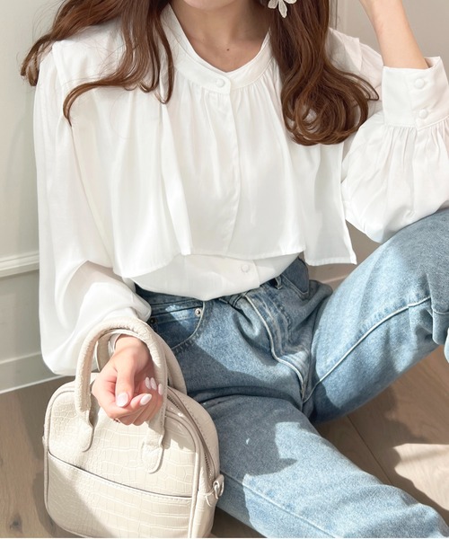 apres jour(アプレジュール)の「2WAYケープデザインブラウス【ZOZOTOWN限定アイテム】(シャツ/ブラウス・レディース・ピンクベージュ/ネイビー/サックスブルー/オフホワイト・フリー/X-LARGE)」の6枚目の写真