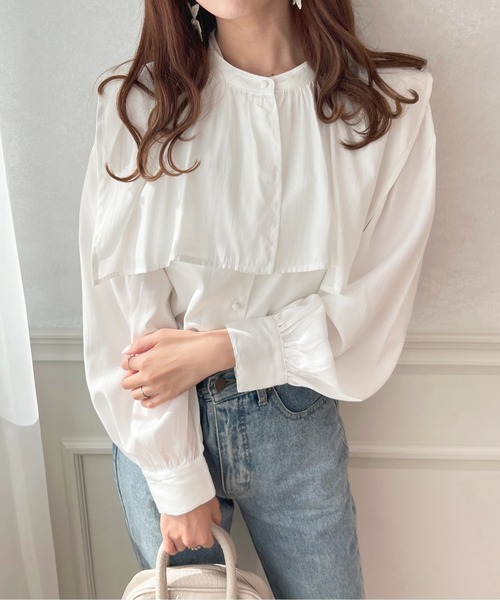 apres jour(アプレジュール)の「2WAYケープデザインブラウス【ZOZOTOWN限定アイテム】(シャツ/ブラウス・レディース・ピンクベージュ/ネイビー/サックスブルー/オフホワイト・フリー/X-LARGE)」の7枚目の写真