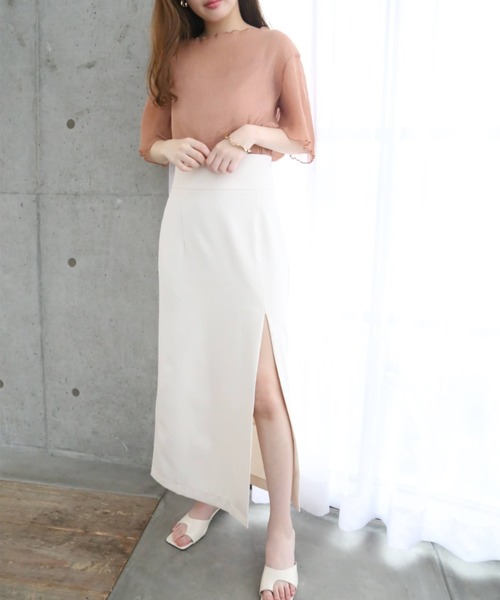 moment+（モーメントプラス）の「カットジョーゼット フロントスリットペンシルタイトスカート（スカート・レディース・ブラック/アイボリー/グレイッシュベージュ/ブラウン・S/M/L）」の20枚目の写真