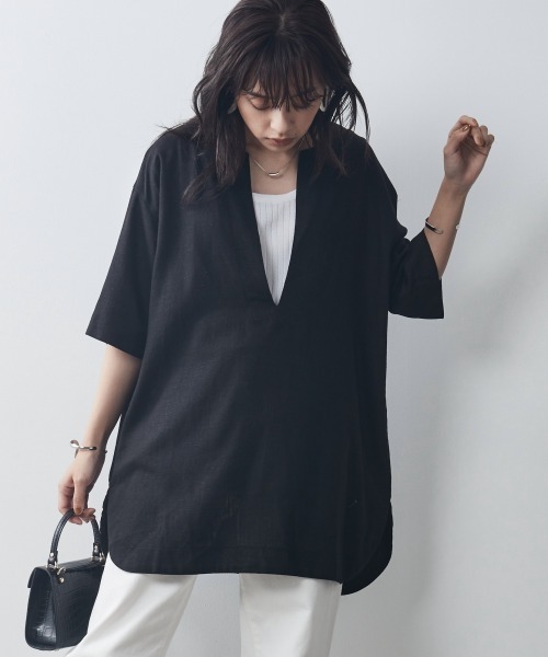 CHIC STYLE(シックスタイル)の「<大きいサイズ>深Vネックチュニックブラウス シックスタイル(シャツ/ブラウス・レディース・ブラック/ベージュ・5L/LL/L/3L/4L)」の18枚目の写真