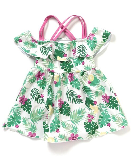 BREEZE（ブリーズ）の「ボタニカル柄オフショルワンピース水着_UVカット（水着・キッズ・グリーン/ネイビー・80/90/100/110/120/130/140）」の7枚目の写真