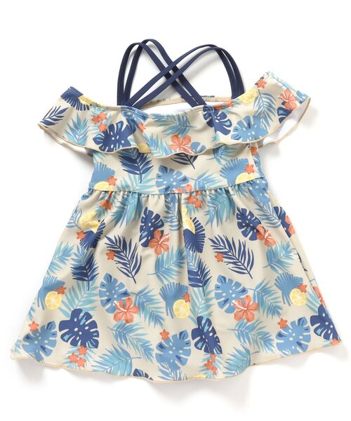 BREEZE（ブリーズ）の「ボタニカル柄オフショルワンピース水着_UVカット（水着・キッズ・グリーン/ネイビー・80/90/100/110/120/130/140）」の16枚目の写真