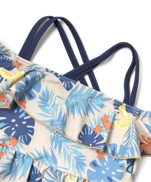 BREEZE（ブリーズ）の「ボタニカル柄オフショルワンピース水着_UVカット（水着・キッズ・グリーン/ネイビー・80/90/100/110/120/130/140）」の14枚目の写真