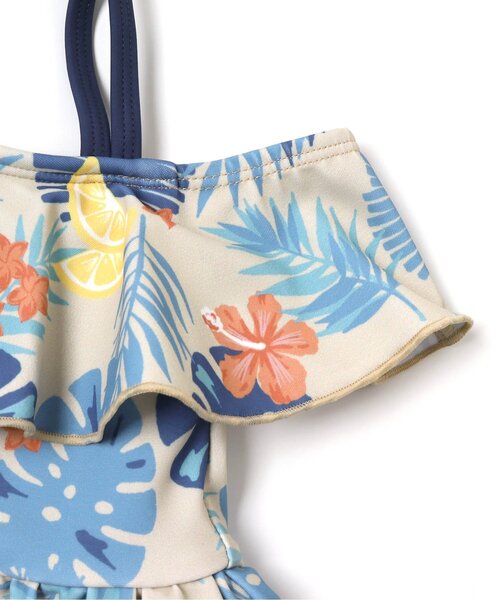 BREEZE（ブリーズ）の「ボタニカル柄オフショルワンピース水着_UVカット（水着・キッズ・グリーン/ネイビー・80/90/100/110/120/130/140）」の3枚目の写真