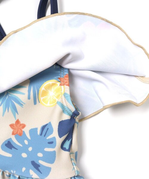 BREEZE（ブリーズ）の「ボタニカル柄オフショルワンピース水着_UVカット（水着・キッズ・グリーン/ネイビー・80/90/100/110/120/130/140）」の4枚目の写真