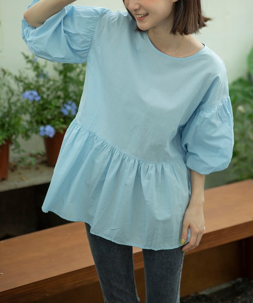 MAISON DE THERESE(メゾン ド テレーズ)の「ゆったりバブルスリーブブラウス(シャツ/ブラウス・レディース・ホワイト/ブルー・MEDIUM)」の7枚目の写真