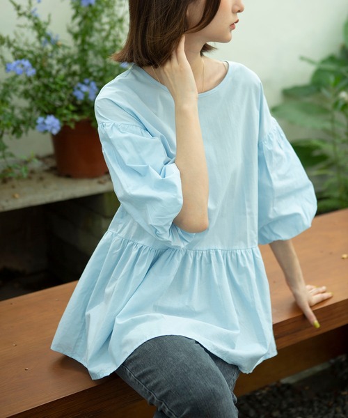 MAISON DE THERESE(メゾン ド テレーズ)の「ゆったりバブルスリーブブラウス(シャツ/ブラウス・レディース・ホワイト/ブルー・MEDIUM)」の9枚目の写真