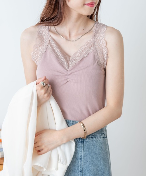 WEGO（ウィゴー）の「WEGO/ギャザーレースタンクトップ（タンクトップ・レディース・ホワイト/ブラック/ピンク・FREE）」の9枚目の写真