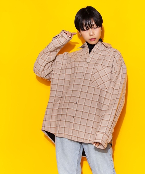 hardcover(ハードカバー)の「hardcover/中綿ロングチェックシャツ(シャツ/ブラウス・レディース・ブラック/ベージュ/ブラウン/グレー/ネイビー・FREE)」の4枚目の写真