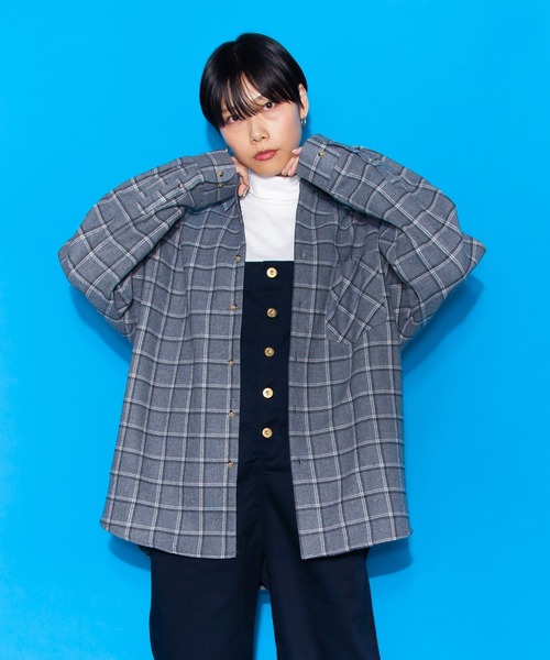 hardcover(ハードカバー)の「hardcover/中綿ロングチェックシャツ(シャツ/ブラウス・レディース・ブラック/ベージュ/ブラウン/グレー/ネイビー・FREE)」の3枚目の写真