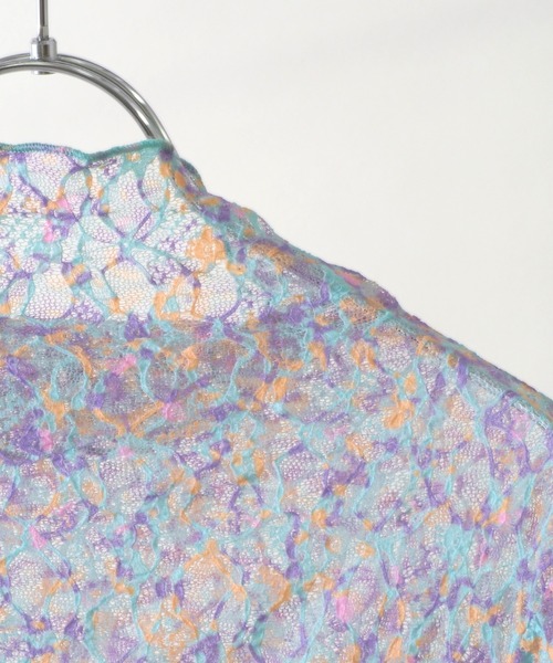 Bloom Closet(ブルームクローゼット)の「リンクルストレッチレースシアートップス(Tシャツ/カットソー・レディース・ネイビー/ピンク/ブルー/アイボリー・FREE)」の8枚目の写真