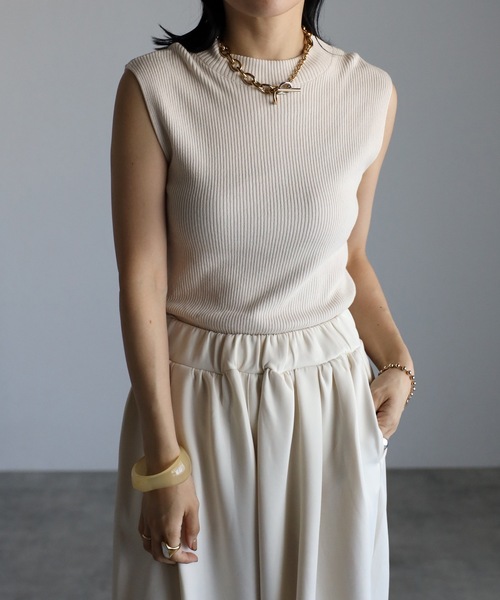 ap retro（アプレトロ）の「ハイネックノースリニット / サマーニット（ニット/セーター・レディース・ホワイト×ブラック/アイボリー/ブラック/ブルー/ブラウン・FREE）」の2枚目の写真