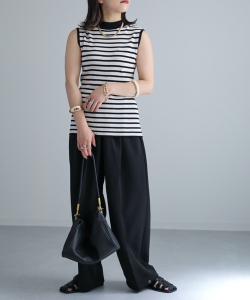 ap retro（アプレトロ）の「ハイネックノースリニット / サマーニット（ニット/セーター・レディース・ホワイト×ブラック/アイボリー/ブラック/ブルー/ブラウン・FREE）」の10枚目の写真