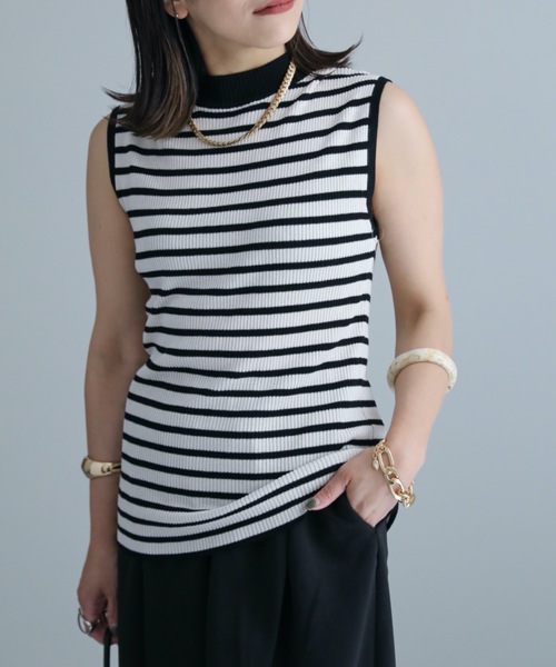 ap retro（アプレトロ）の「ハイネックノースリニット / サマーニット（ニット/セーター・レディース・ホワイト×ブラック/アイボリー/ブラック/ブルー/ブラウン・FREE）」の7枚目の写真