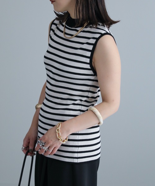 ap retro（アプレトロ）の「ハイネックノースリニット / サマーニット（ニット/セーター・レディース・ホワイト×ブラック/アイボリー/ブラック/ブルー/ブラウン・FREE）」の8枚目の写真