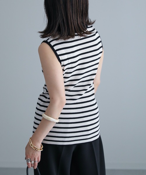 ap retro（アプレトロ）の「ハイネックノースリニット / サマーニット（ニット/セーター・レディース・ホワイト×ブラック/アイボリー/ブラック/ブルー/ブラウン・FREE）」の9枚目の写真