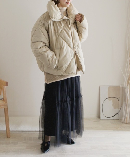 Re:EDIT（リエディ）の「[HITアウター][低身長サイズ有]ダイヤキルト中綿ダウンジャケット（ダウンジャケット/コート・レディース・アイボリー/ブラック/ベージュ/カーキ・MEDIUM/LARGE/SHORT）」の10枚目の写真