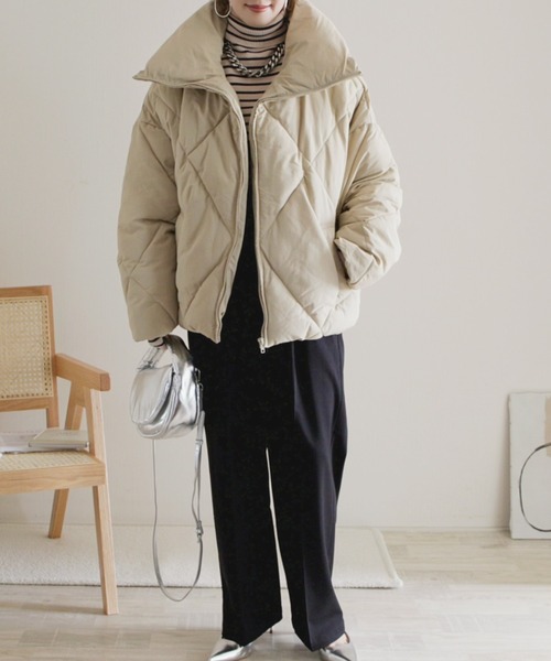 Re:EDIT（リエディ）の「[HITアウター][低身長サイズ有]ダイヤキルト中綿ダウンジャケット（ダウンジャケット/コート・レディース・アイボリー/ブラック/ベージュ/カーキ・MEDIUM/LARGE/SHORT）」の9枚目の写真