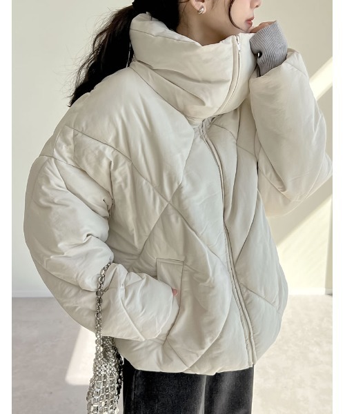 Re:EDIT（リエディ）の「[HITアウター][低身長サイズ有]ダイヤキルト中綿ダウンジャケット（ダウンジャケット/コート・レディース・アイボリー/ブラック/ベージュ/カーキ・MEDIUM/LARGE/SHORT）」の21枚目の写真