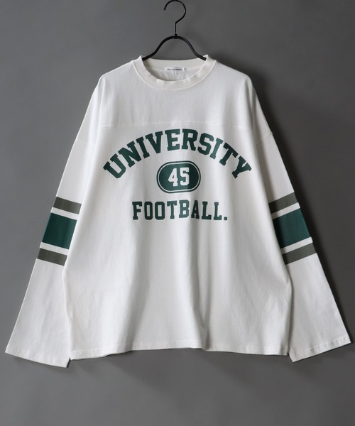 SITRY（シトリー）の「wide silhouette football T-shirt/ワイドシルエット フットボール ロングスリーブTシャツ（Tシャツ/カットソー・メンズ・ホワイト/アッシュグレー/マスタード/グリーン/ネイビー・M/L）」の2枚目の写真