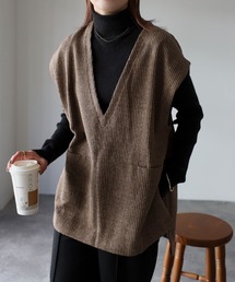 Riberry | 【セットアップ可】起毛ストライプVネックベスト(ベスト)