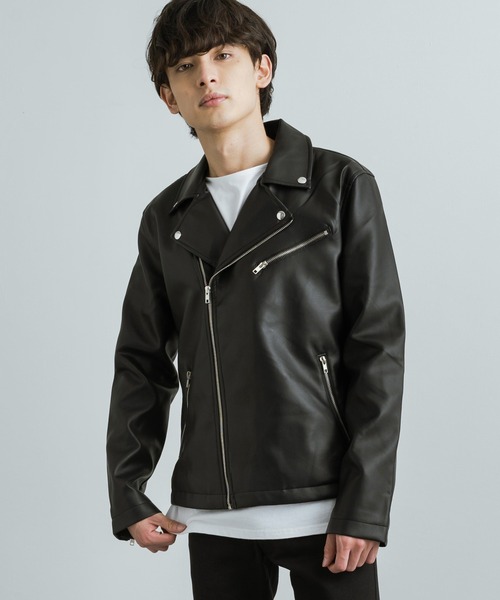 ブラック　レザー　ダブルライダースジャケット Rocky Monroe」 「NYLAUS」ライダースジャケット L ブラック メンズ